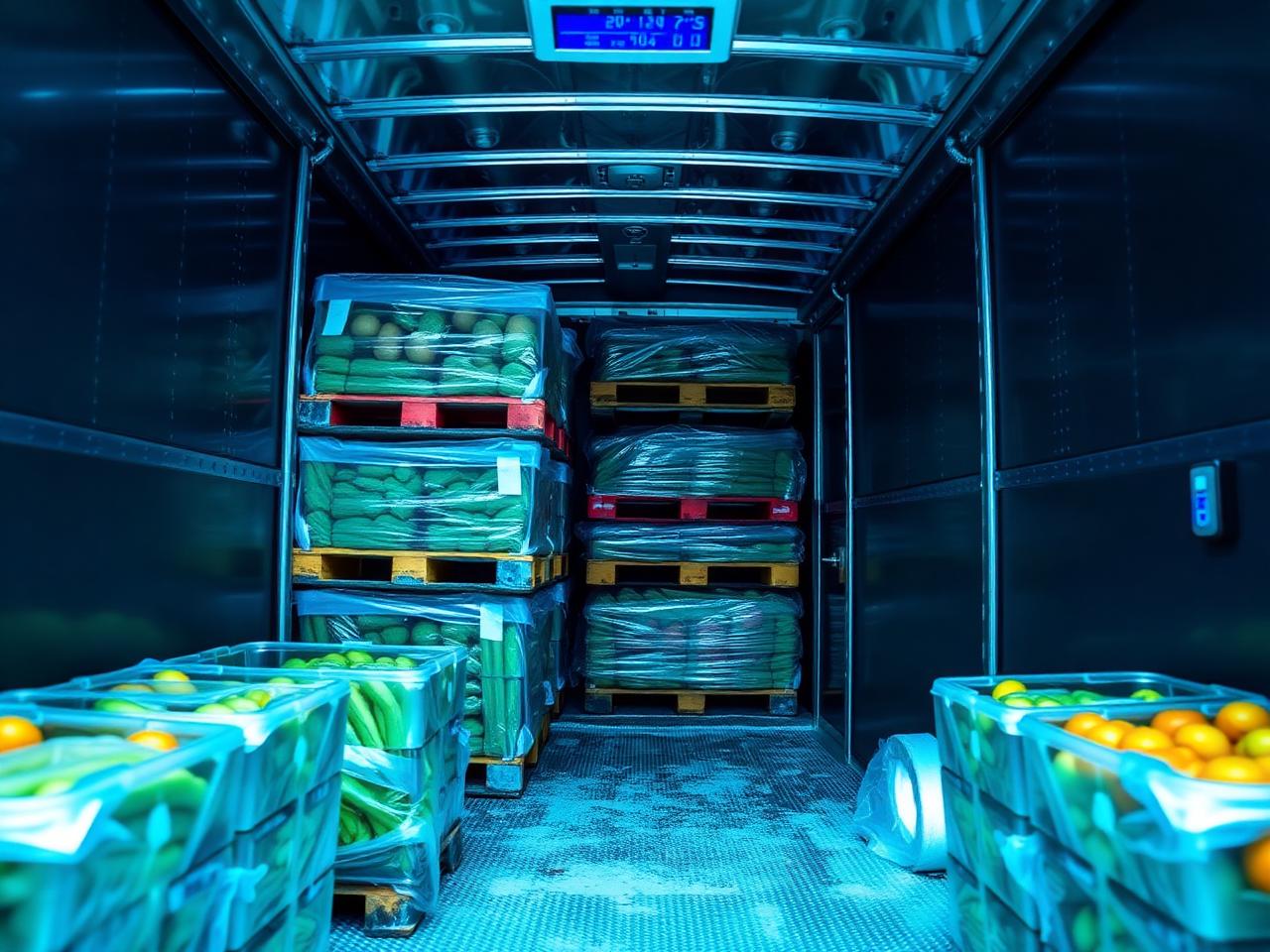 Interior de un furgón refrigerado con producto fresco